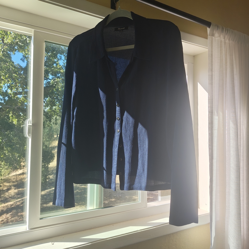 Navy Blue Button-Up Top